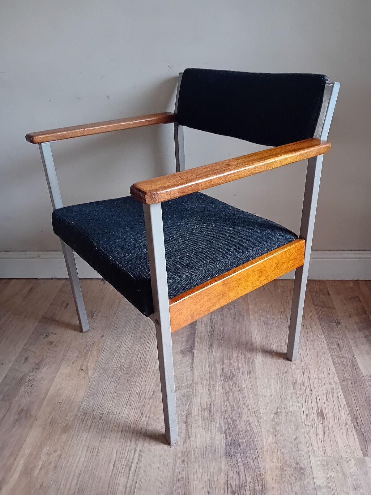 Furniture 1980s Industrial Metal & Teak Upholstered Home Office/Bedroom / General Armchair photo
