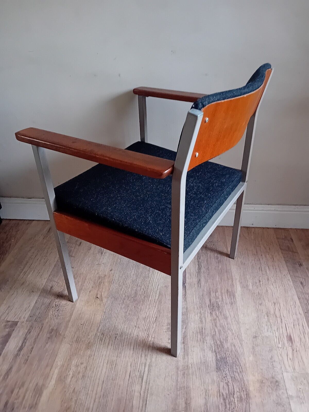 120.0 1980s Industrial Metal & Teak Upholstered Home Office/Bedroom / General Armchair photo