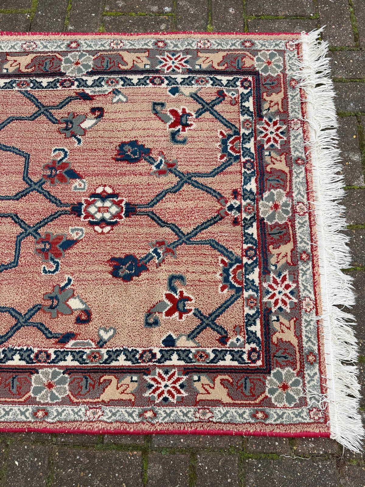 Attractive Medium Sized Vintage Rug With Pink, Red, Blue Pattern (183cm X 100cm) photo Textiles