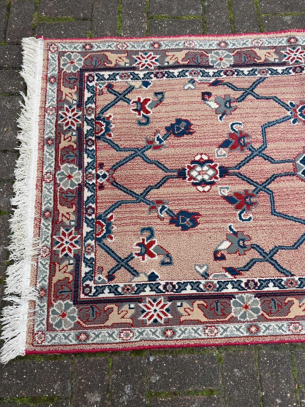 Attractive Medium Sized Vintage Rug With Pink, Red, Blue Pattern (183cm X 100cm) photo vintage