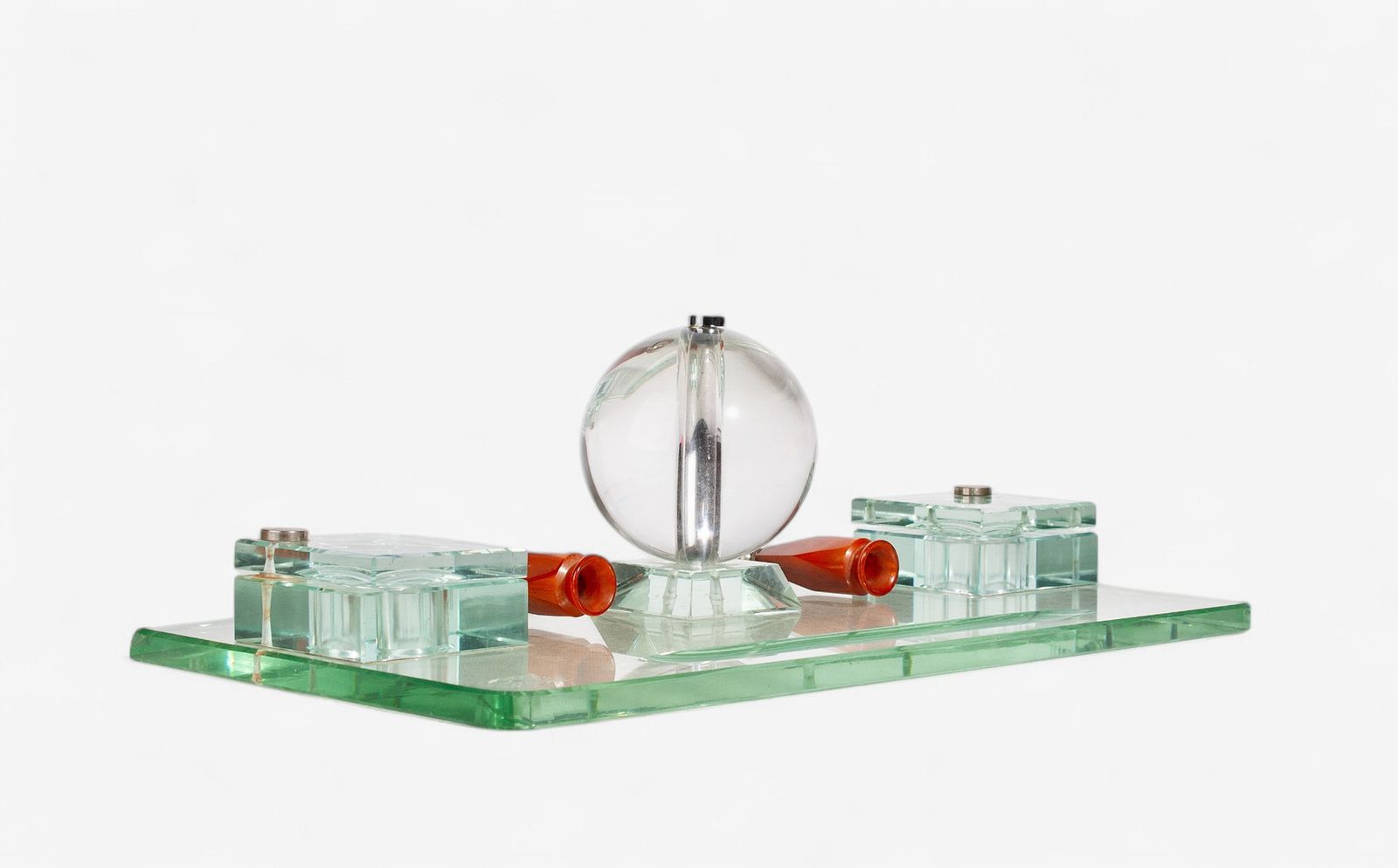 Early 20th Century Art Déco Crystal Desk Set Of Inkwells And Pen Trays By Jacques Adnet Manufactured By Baccarat, France