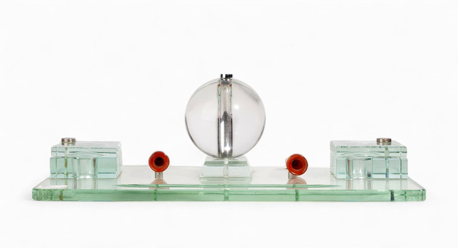 Early 20th Century Art Déco Crystal Desk Set Of Inkwells And Pen Trays By Jacques Adnet Manufactured By Baccarat, France photo buy