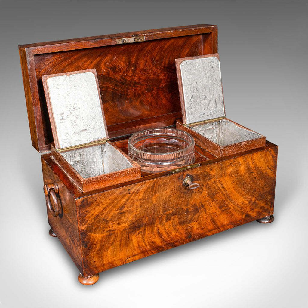 Antique Tea Caddy, English, Loose Leaf Canister, Mixing Glass, Regency, C.1820 photo for sale