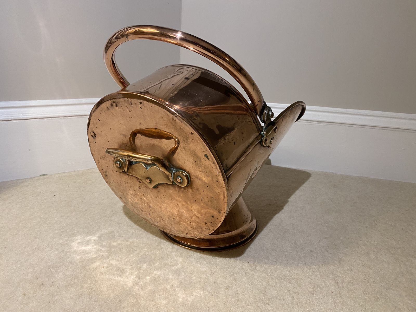 Antique Copper Coal Scuttle With Shovel