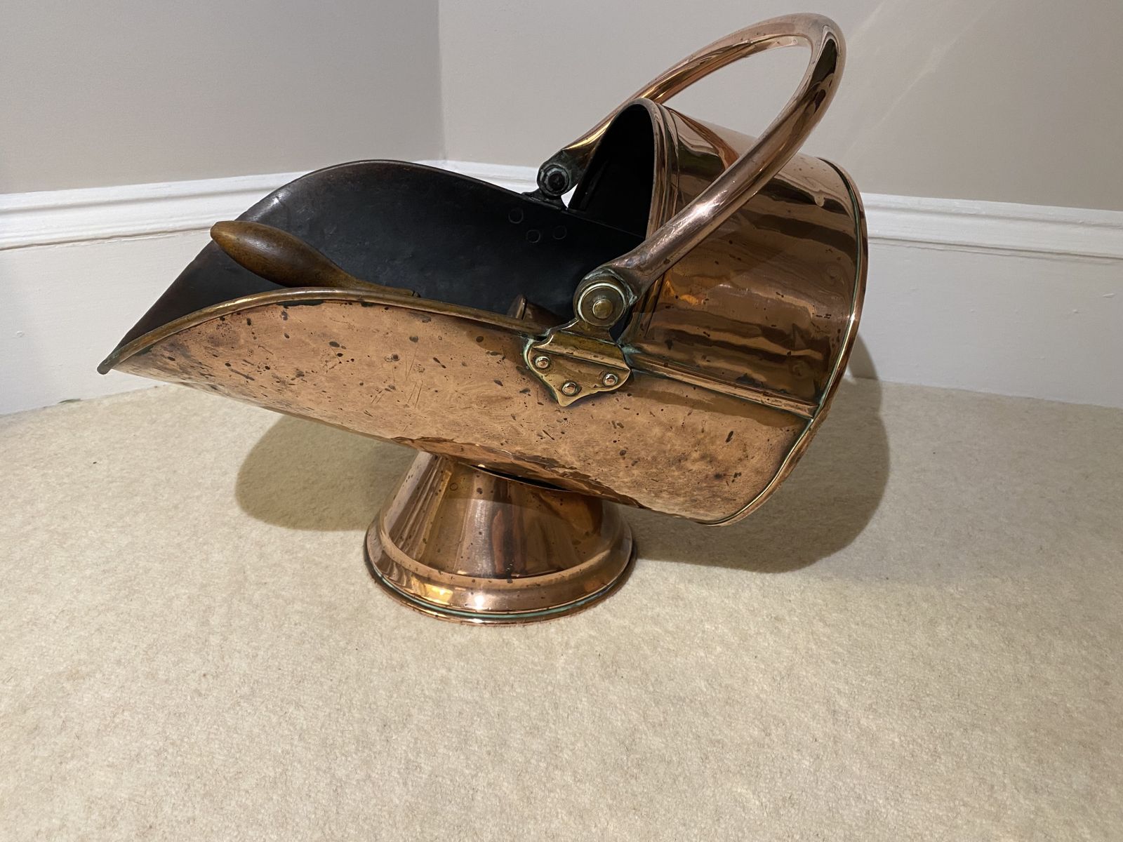 Antique Copper Coal Scuttle With Shovel photo furniture