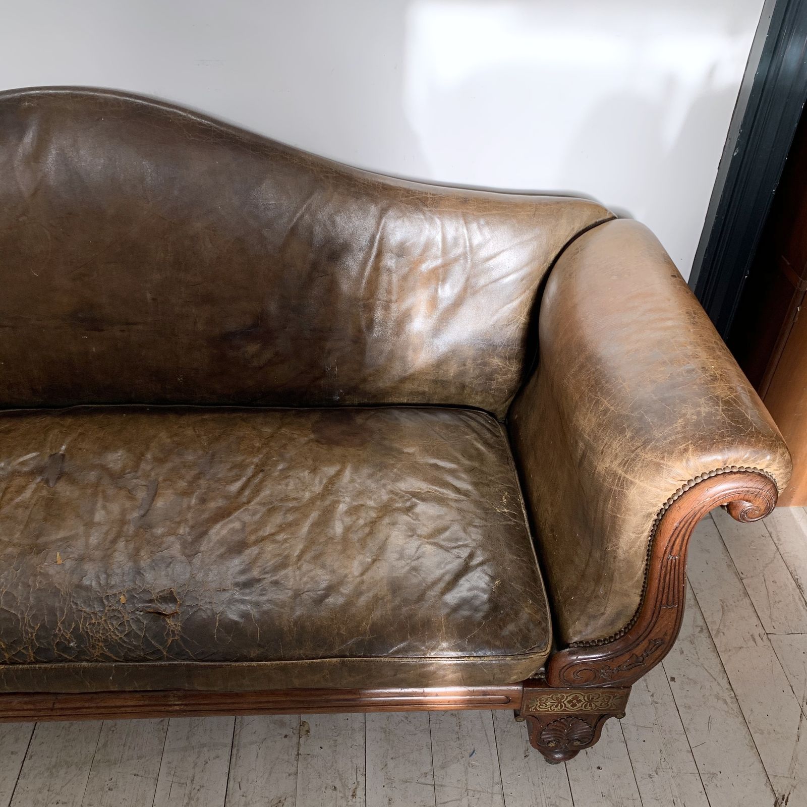 Early 19th Century Regency Brass Inlaid Rosewood Leather Couch photo Furniture