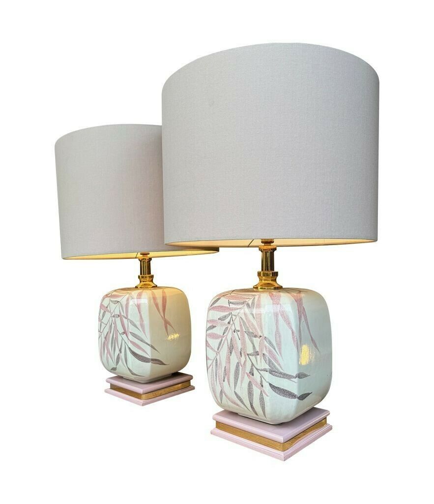 A Pair Of Large 1970s Ceramic Hand Painted Lamps By Ugo Zaccanini For Maison Lancel photo buy