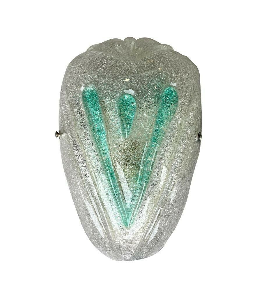 A Pair Of 1970s Italian Murano Glass Wall Sconces With Teal Green Detail photo vinterior