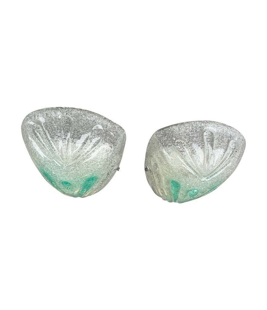 Lighting A Pair Of 1970s Italian Murano Glass Wall Sconces With Teal Green Detail photo