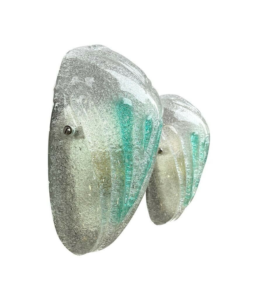 1250.0 A Pair Of 1970s Italian Murano Glass Wall Sconces With Teal Green Detail photo