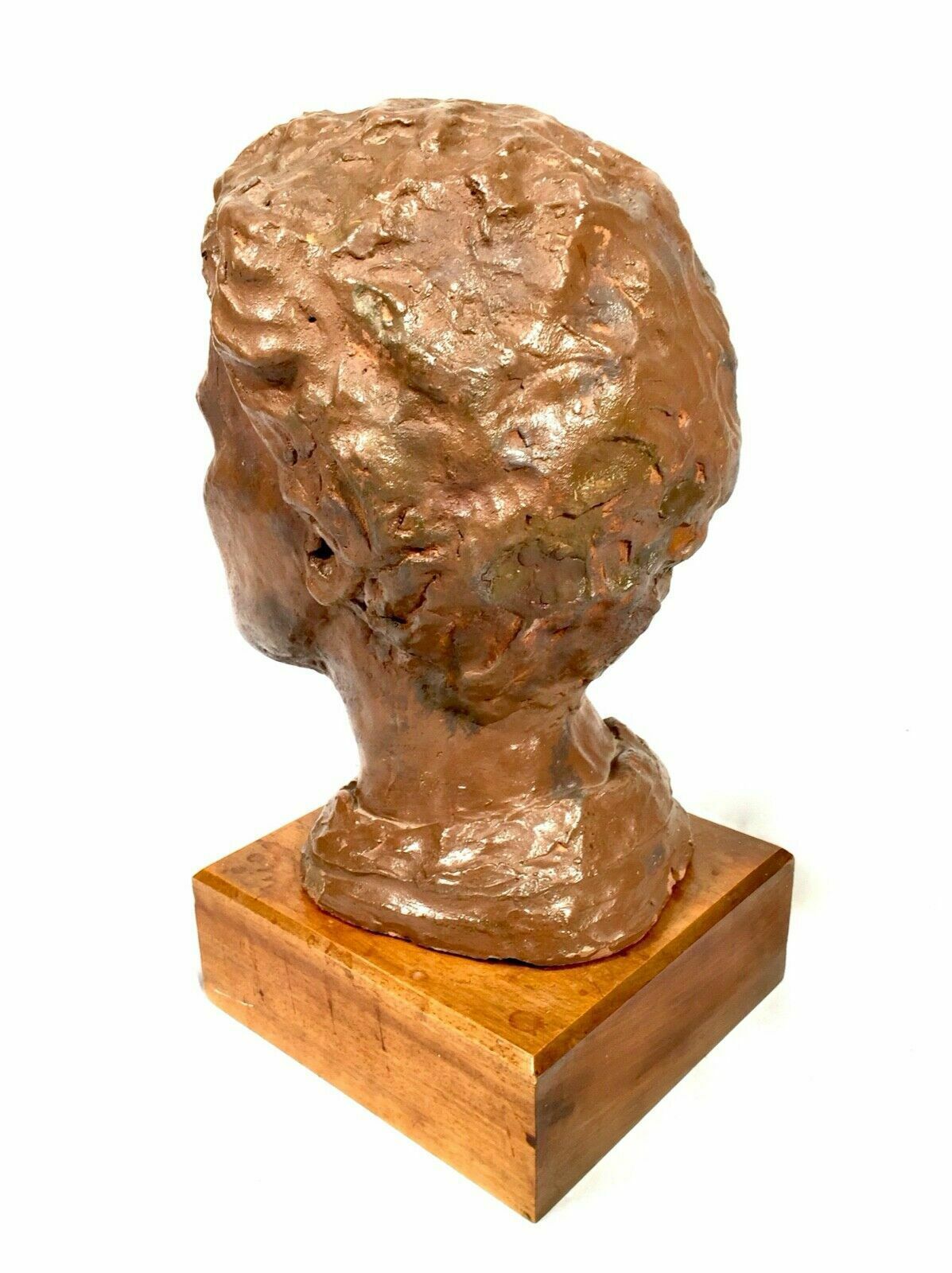 Art Antique Sculpture 1930s Artists Clay Head On Display Stand With Exhibition Label photo