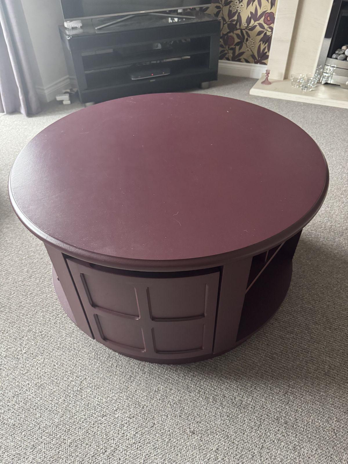 Nathan Round Drum Coffee Table Painted In Farrow&Ball Aubergine