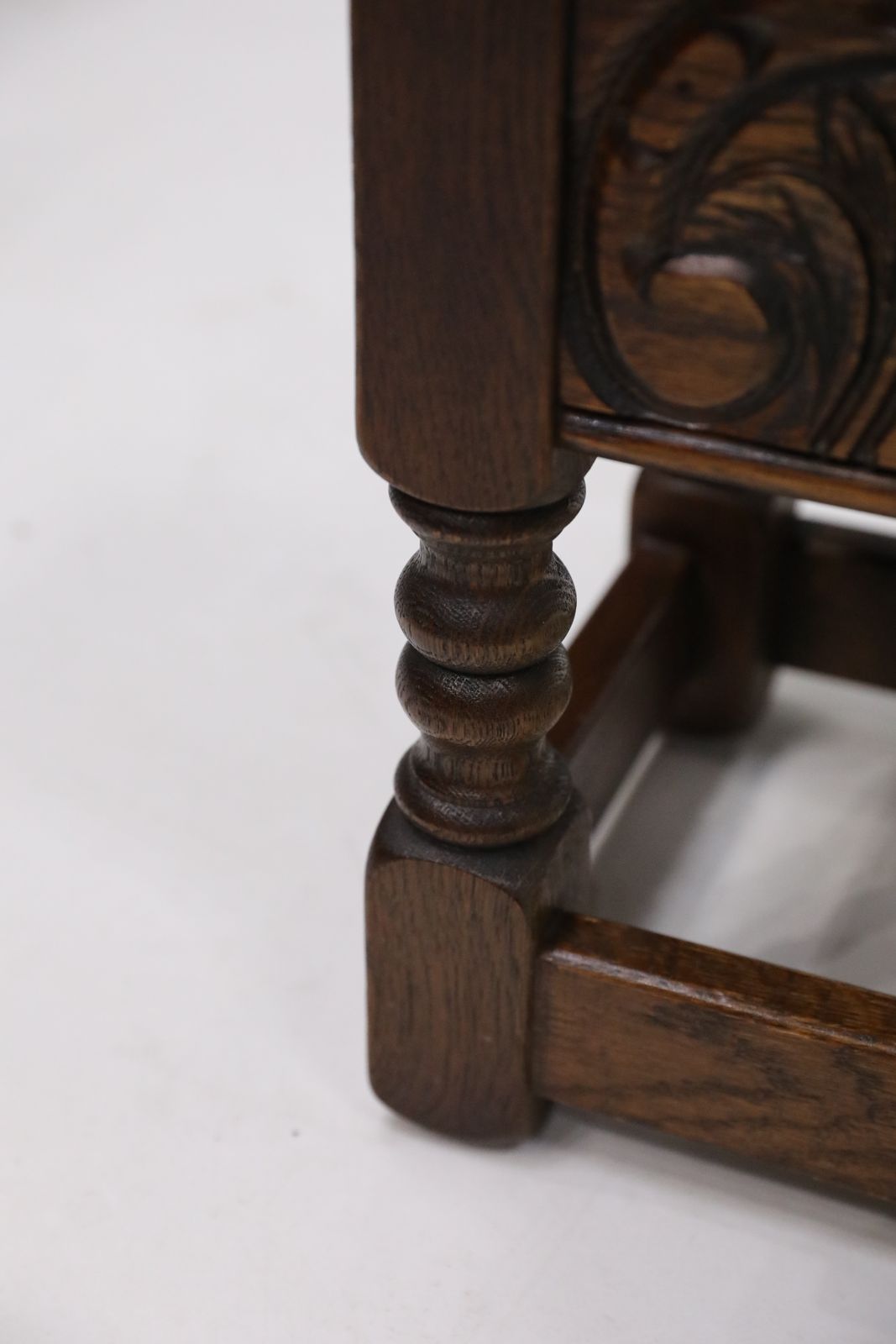 photo vintage Old Charm Oak Slipper Box Footstool Joint Tudor Brown Finish Free Delivery