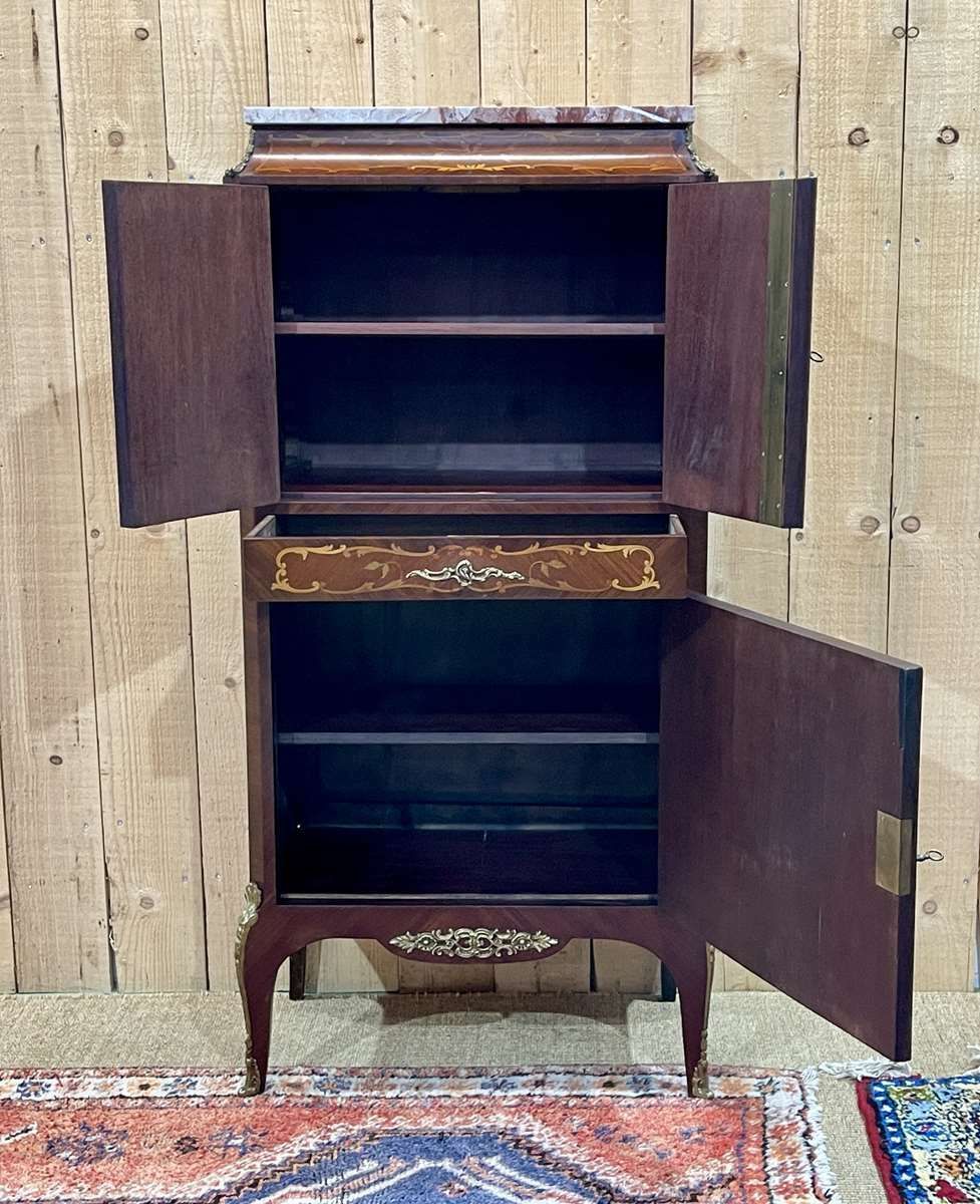 Louis XV Cabinet In Rosewood, Oak And Marble Top photo furniture