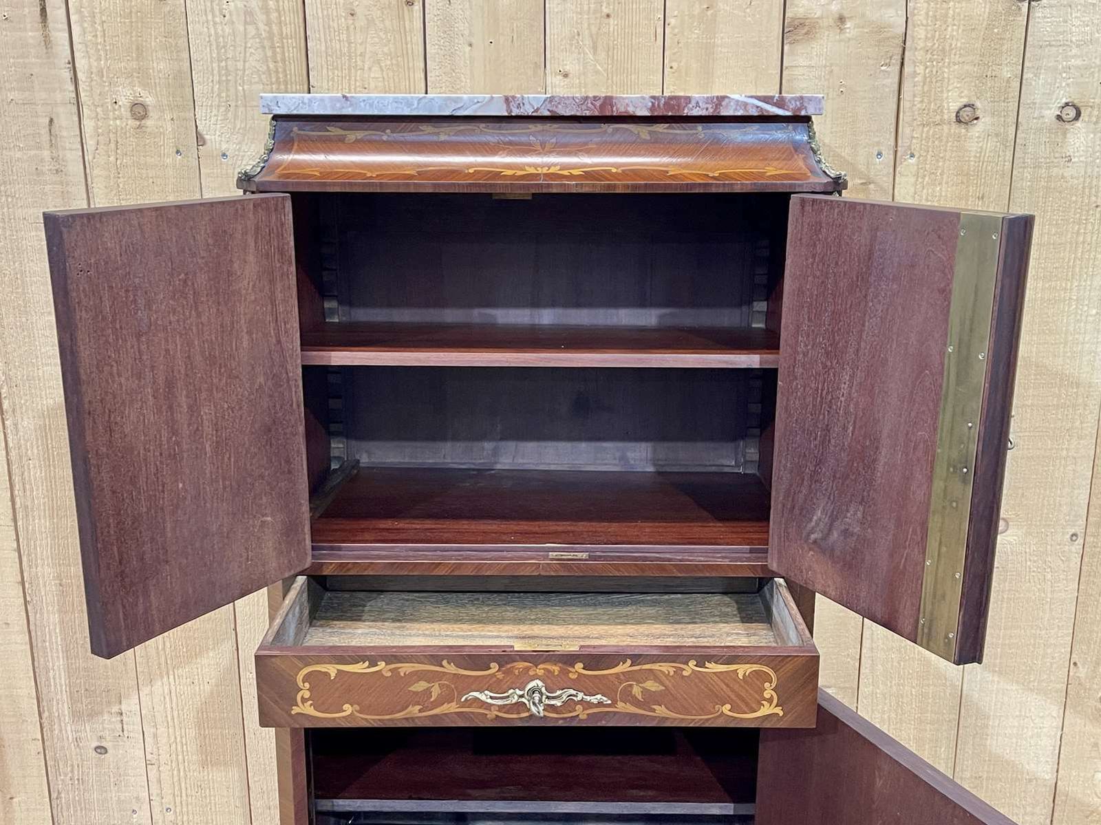 Louis XV Cabinet In Rosewood, Oak And Marble Top photo 1099.0