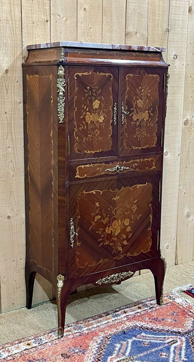 Louis XV Cabinet In Rosewood, Oak And Marble Top photo vintage