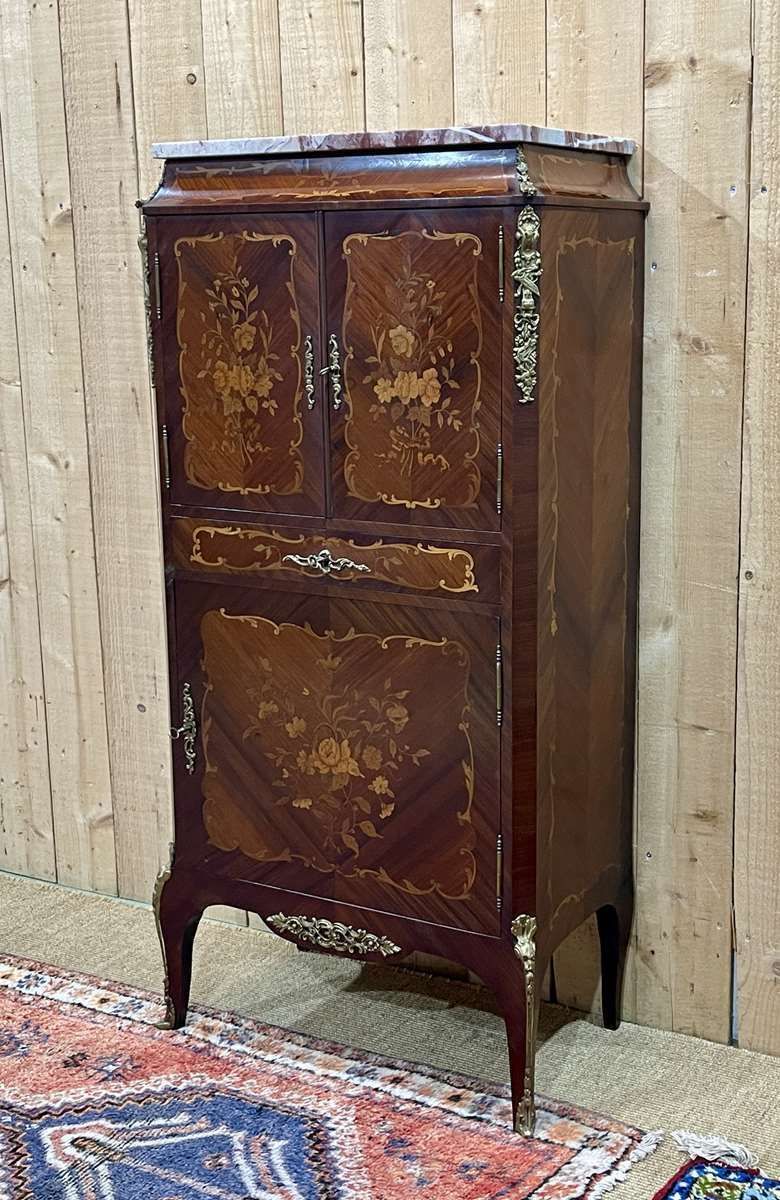 photo furniture Louis XV Cabinet In Rosewood, Oak And Marble Top
