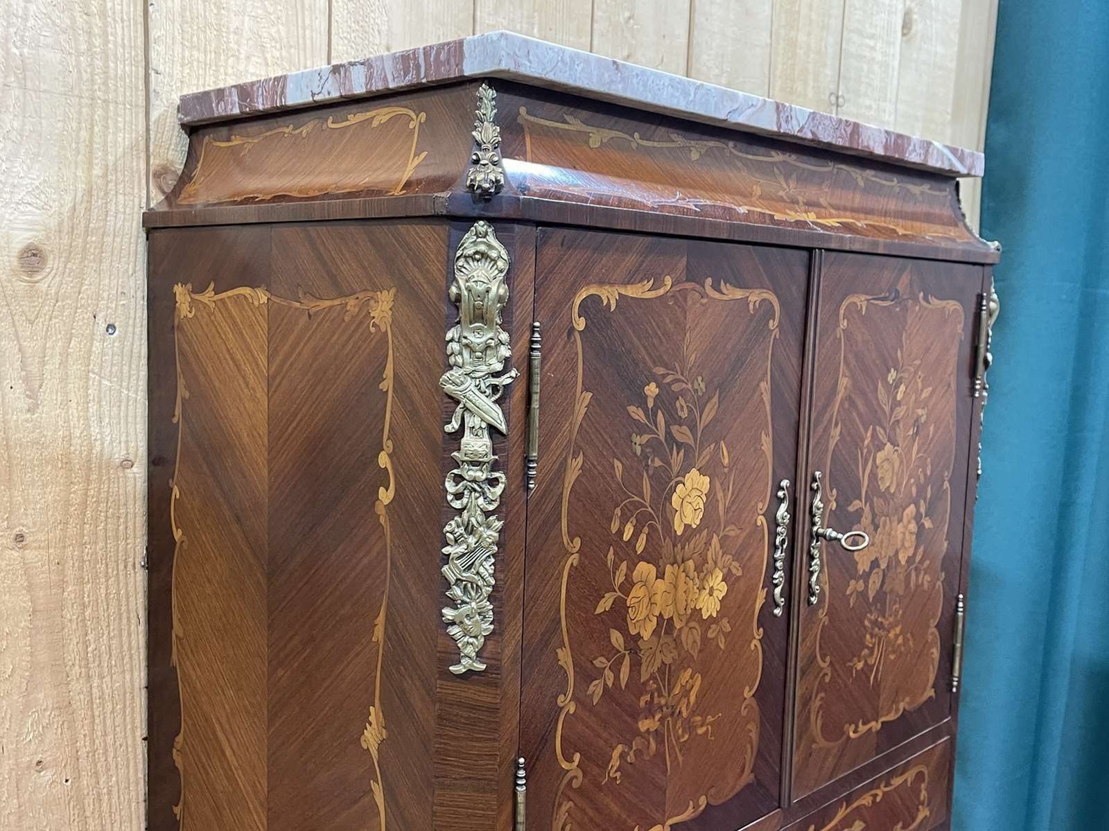 1099.0 Louis XV Cabinet In Rosewood, Oak And Marble Top photo