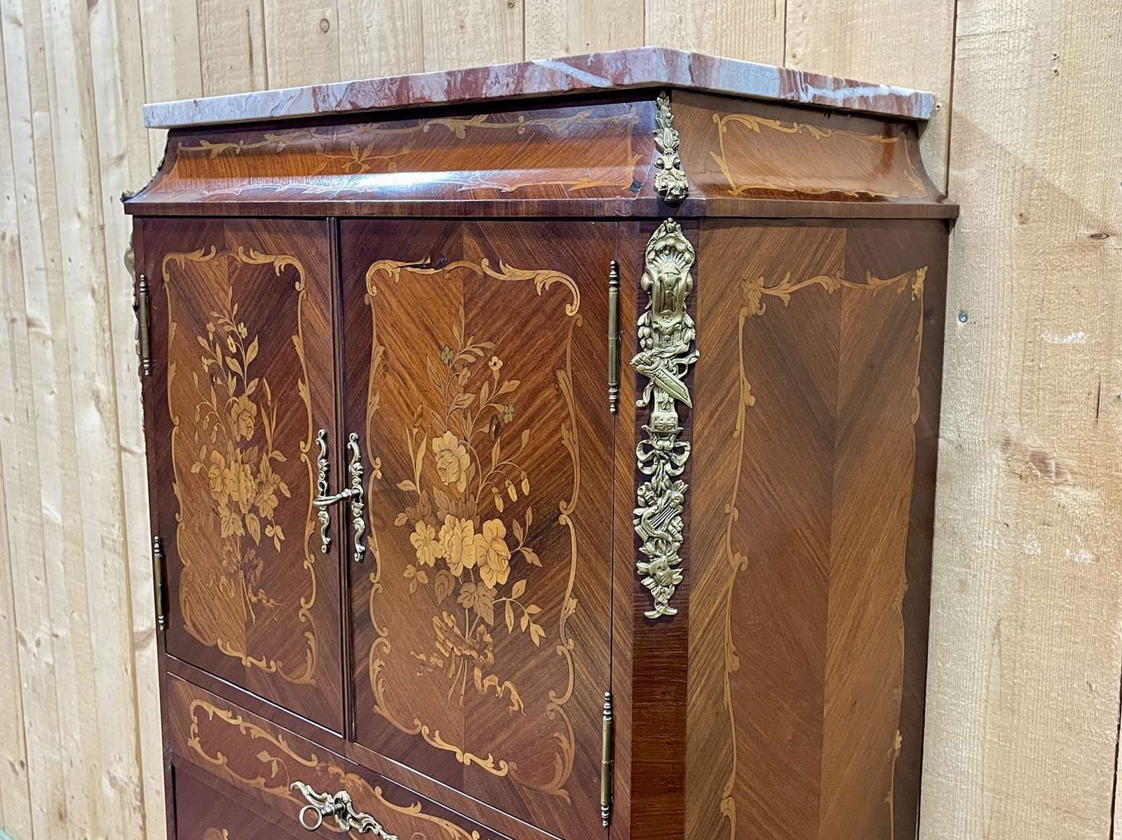 photo buy Louis XV Cabinet In Rosewood, Oak And Marble Top