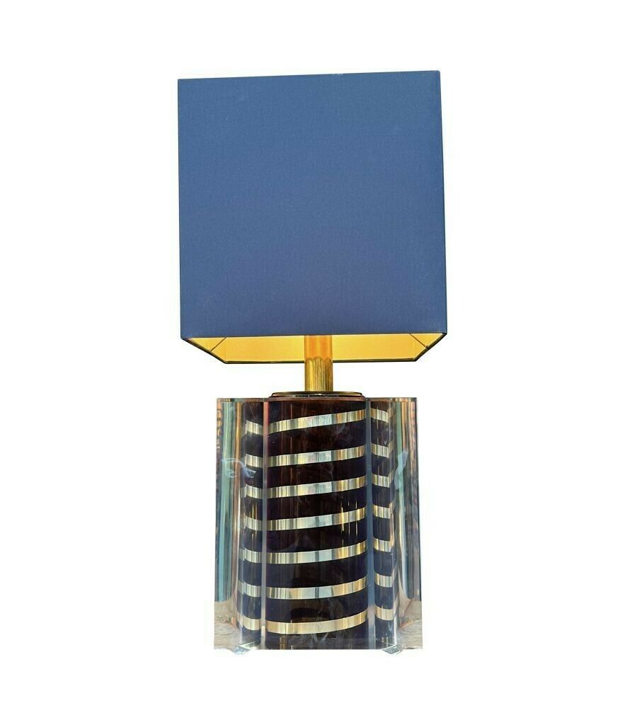 photo furniture A Large Italian 1970s Romeo Rega Lucite And Brass Lamp With Chocolate And Chrome Stripes