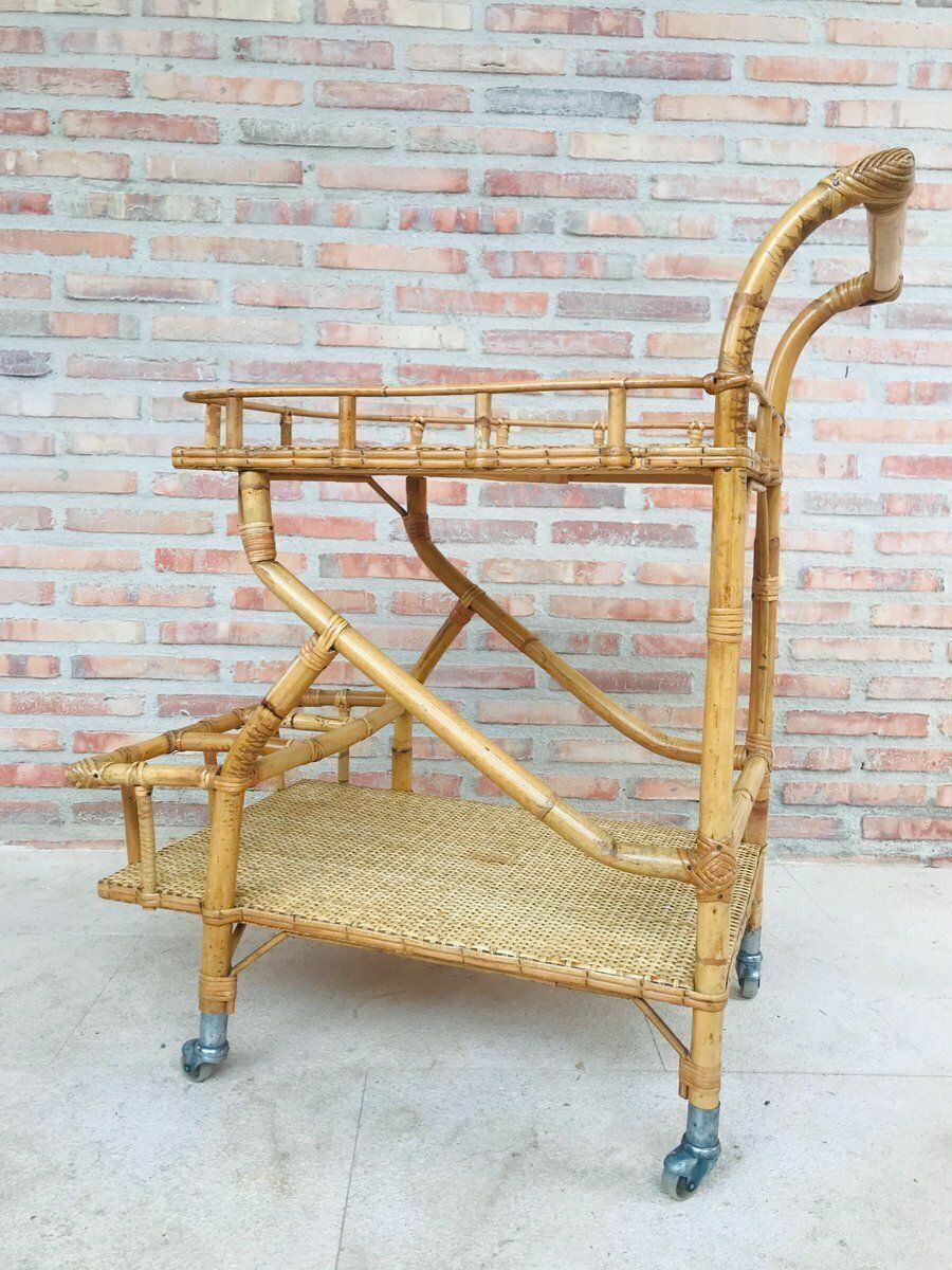 Mid Century Modern Bamboo Garden Tea Cart, 1950s photo furniture