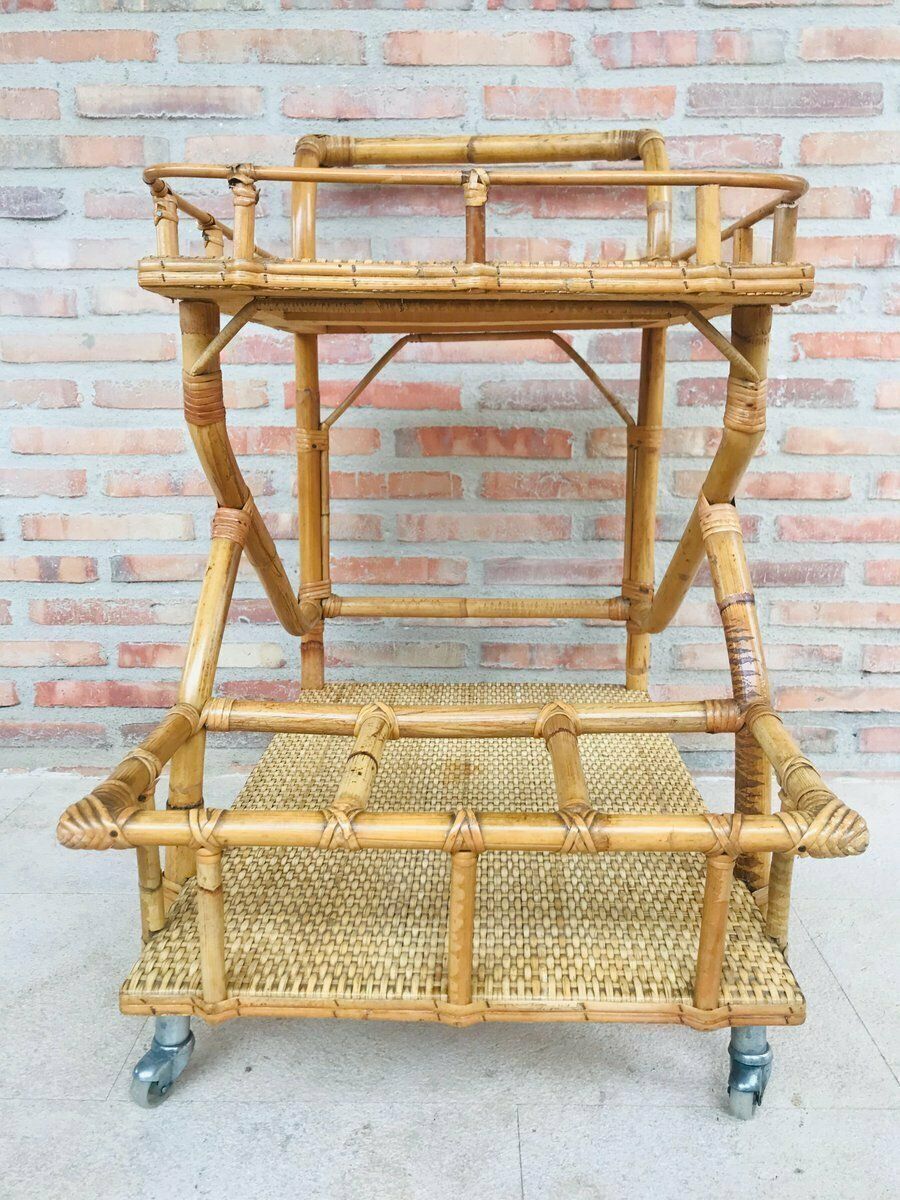 Mid Century Modern Bamboo Garden Tea Cart, 1950s photo vintage