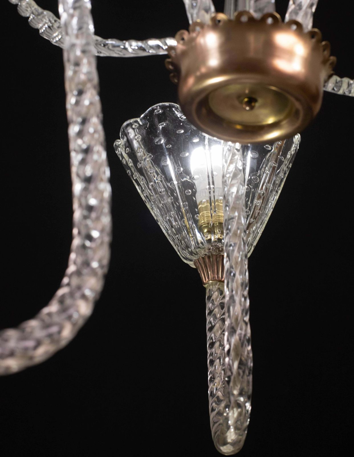 photo for sale Amazing Ercole Barovier Art Deco Chandelier, "Bullicante" Glass Murano, 1940s