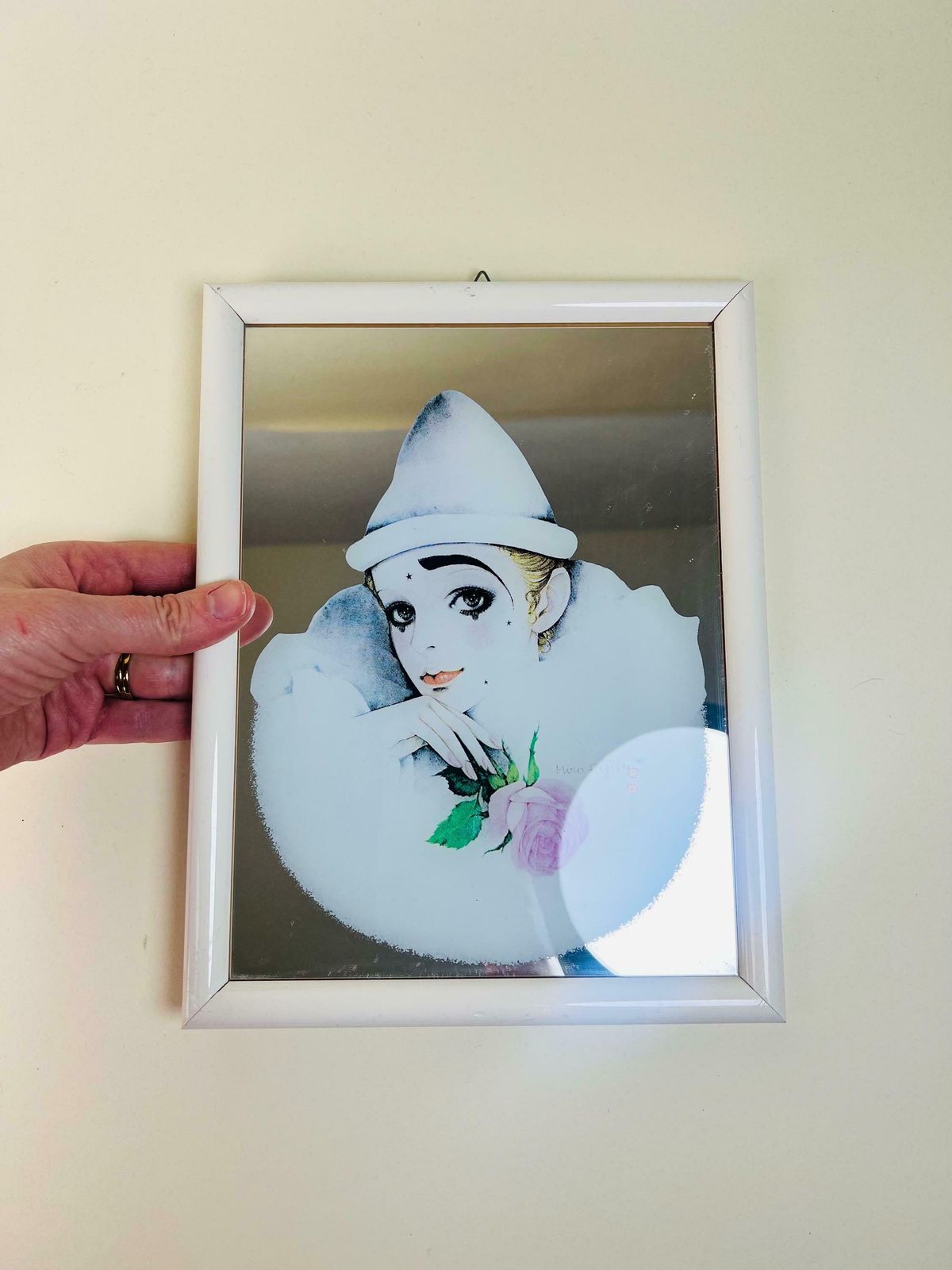 Pierrot Mirror Love Print By Mira Fujita   Pierrot With A Rose   1980s  Rare photo furniture