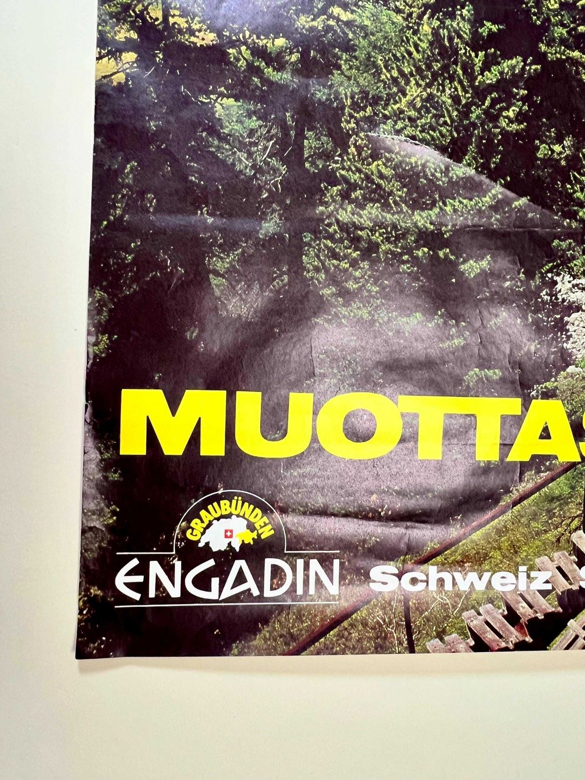 Vintage 1970s Swiss Alps Mountain Poster   Samedan Muottas Muragl Funicular Railway Art   Switzerland Travel Decor   Alpine Decor photo vinterior