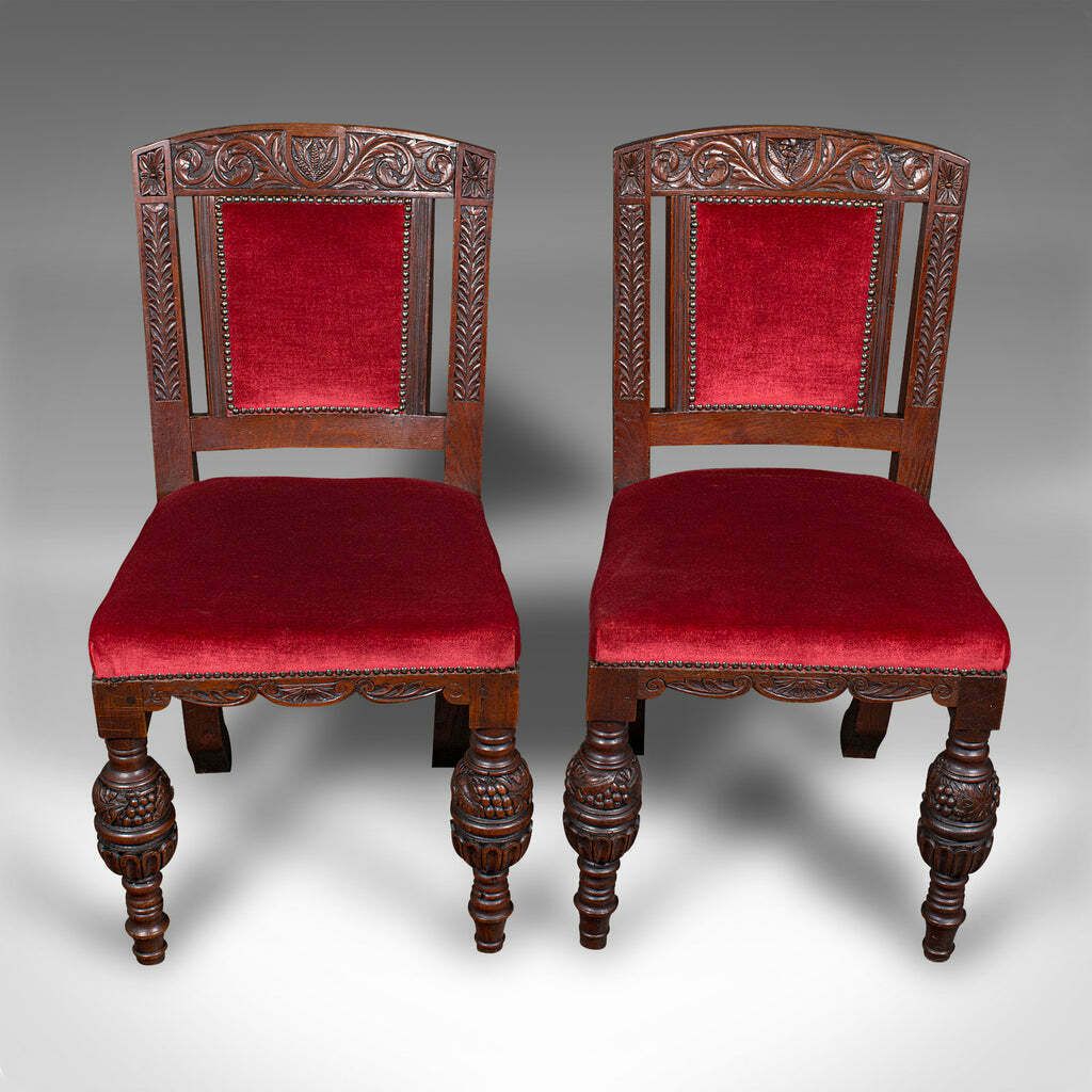 Set Of 4 Antique Dining Chairs, Scottish, Oak, Gothic Revival, Victorian, C.1880 photo vintage