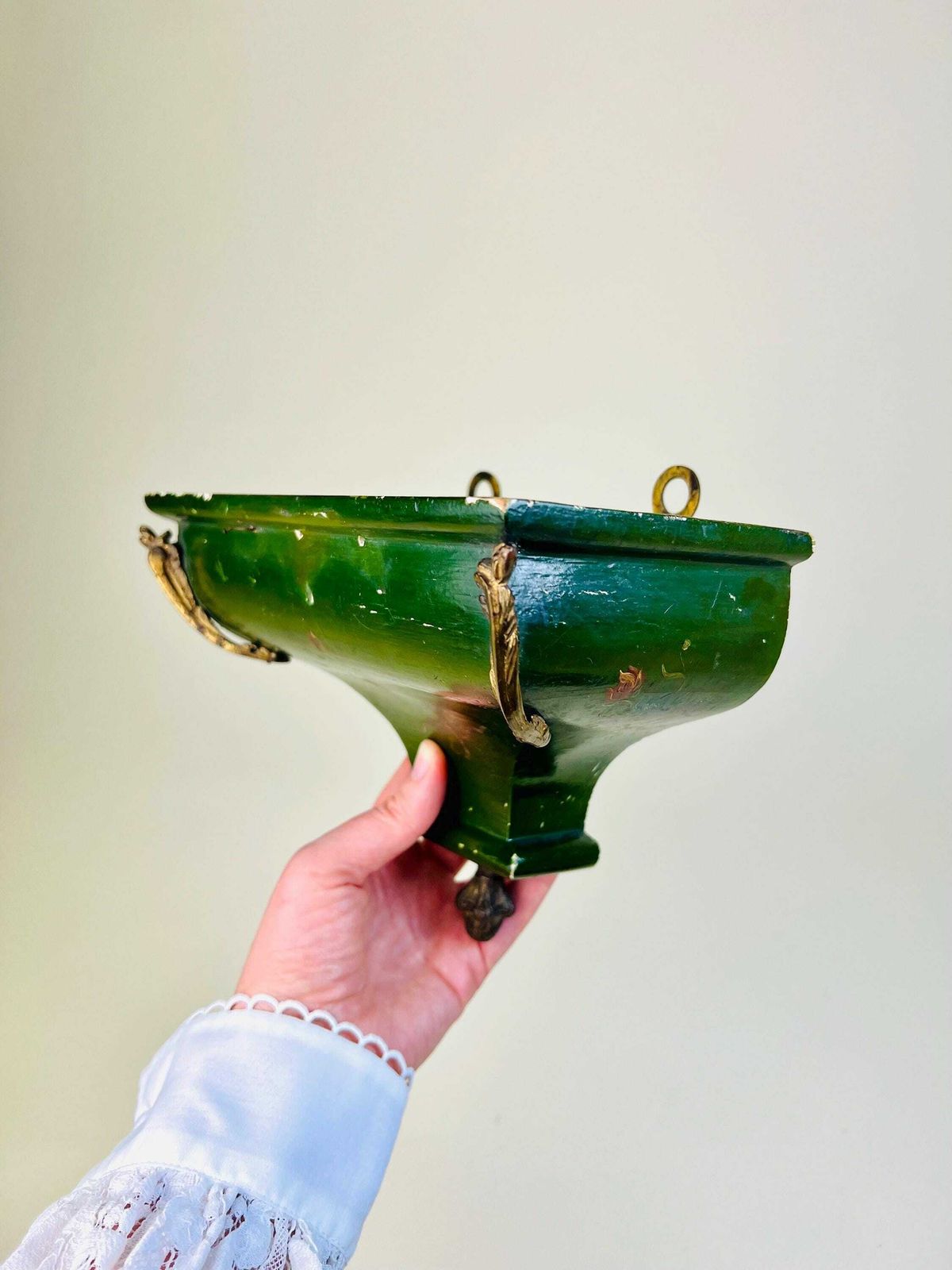 Antique Shelf For Neuchâteloise Clock, Trinket Wall Shelf, Green Floating Shelf, Ornate Shelf, Gothic Victorian Decor, Gothic Home Decor