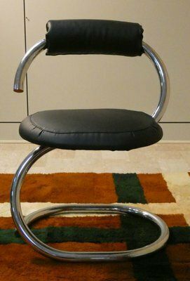 Cobra Chairs In Steel And Black Leather By Giotto Stoppino, 1970s, Set Of 5 photo Furniture