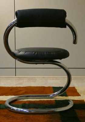 Cobra Chairs In Steel And Black Leather By Giotto Stoppino, 1970s, Set Of 5 photo vinterior