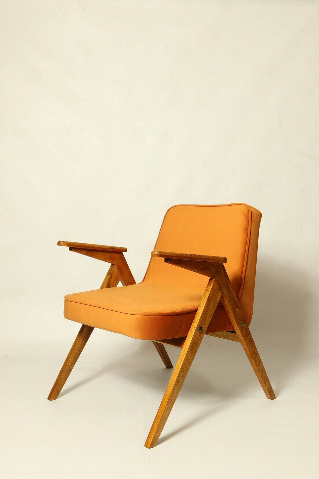 Vintage Lounge Chair Burt Orange By J. Chierowski, 1960, Scandinavian Design Velvet Fabric photo Furniture