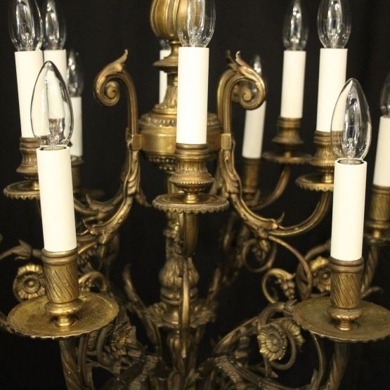French Gilded Bronze 12 Light Antique Chandelier photo 2250.0