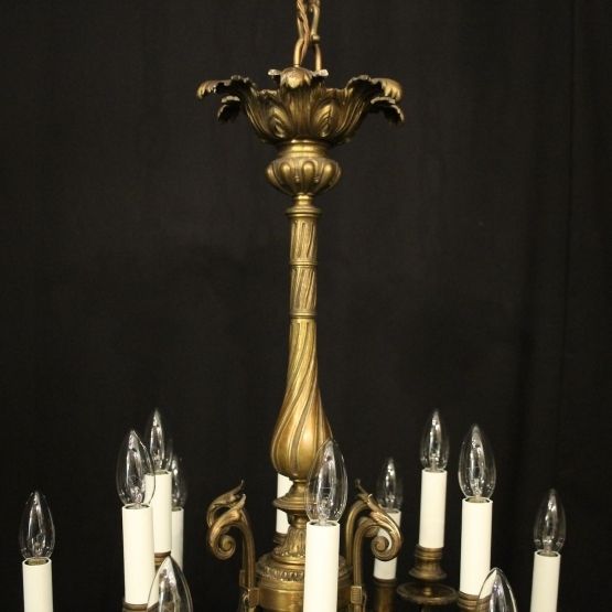 French Gilded Bronze 12 Light Antique Chandelier photo vintage