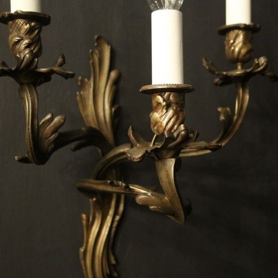 French Pair Of Bronze Antique Wall Sconces photo for sale
