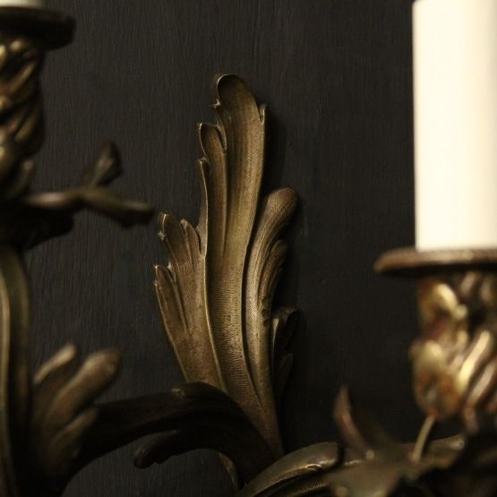 French Pair Of Bronze Antique Wall Sconces photo vintage