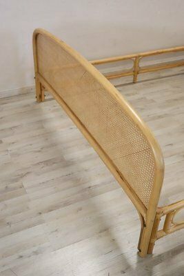 Vintage Double Bed In Bamboo And Vienna Straw, 1980s photo vinterior