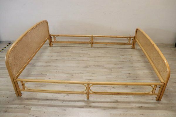 photo furniture Vintage Double Bed In Bamboo And Vienna Straw, 1980s