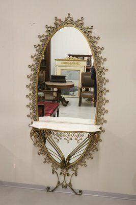 Large Mid 20th Century Oval Floor Mirror In Iron With Consolle Table In Marble Attributed To Pier Luigi Colli photo 6910.0