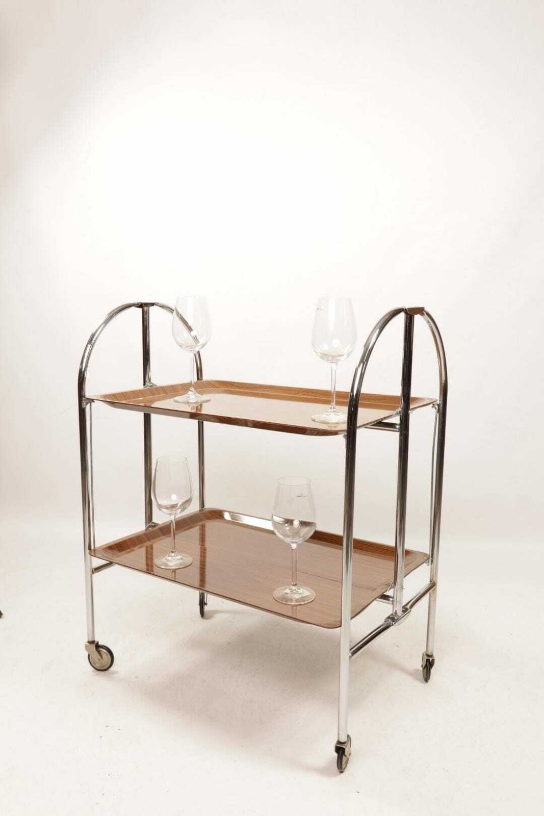 50s/60s Trolley Bar Chromed Rosewood Table Mid Century Design Serving Trolley photo vintage