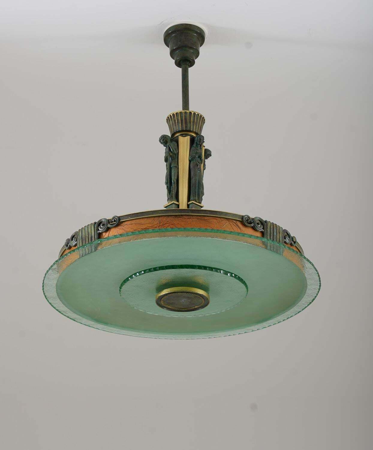 Swedish Grace Pendant In Glass And Patinated Brass photo for sale