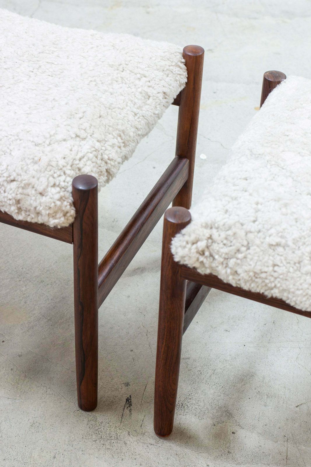 Pair Of Stools With Sheepskin By Hugo Frandsen photo for sale