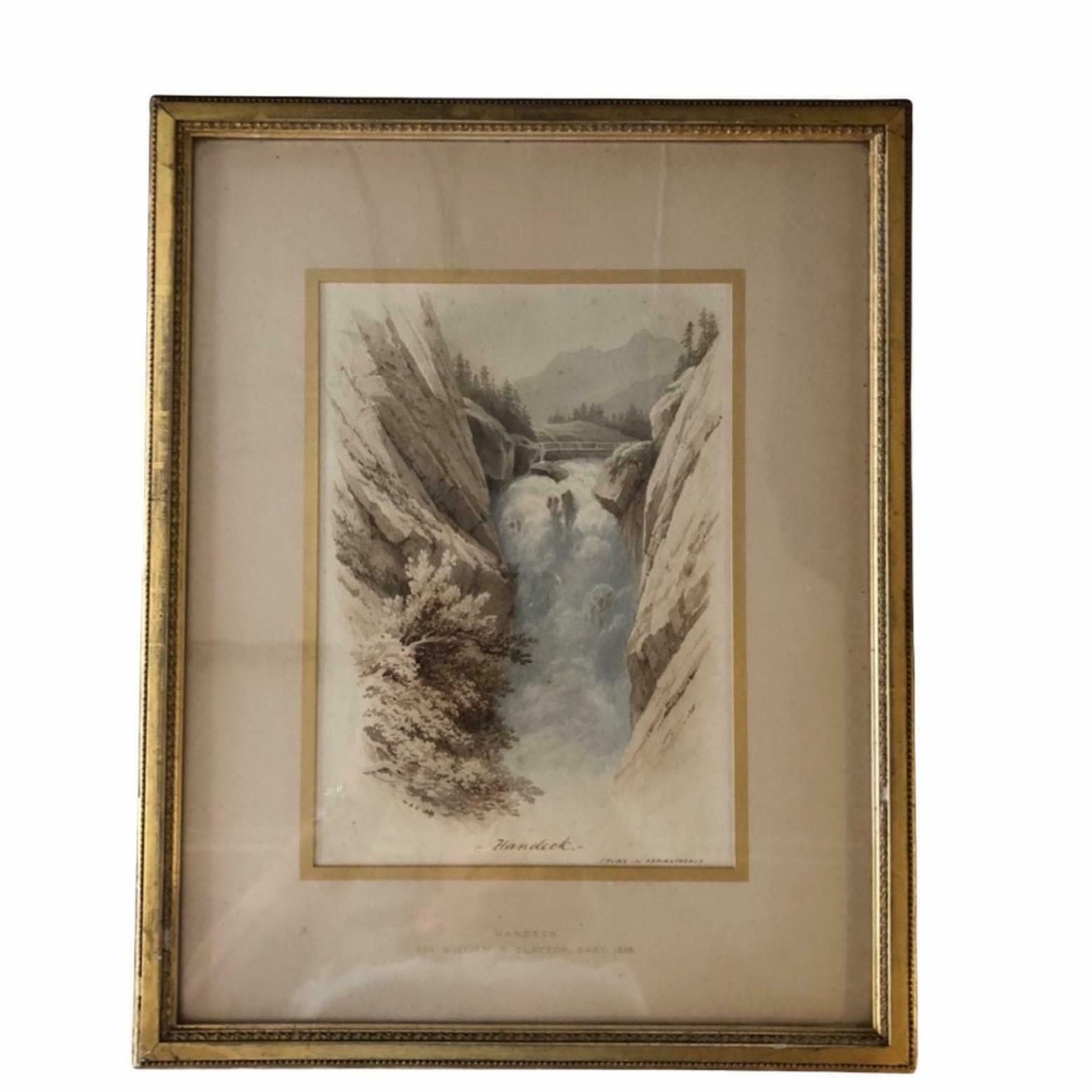 Sir William R Clayton 19th Century Waterfall Watercolour.