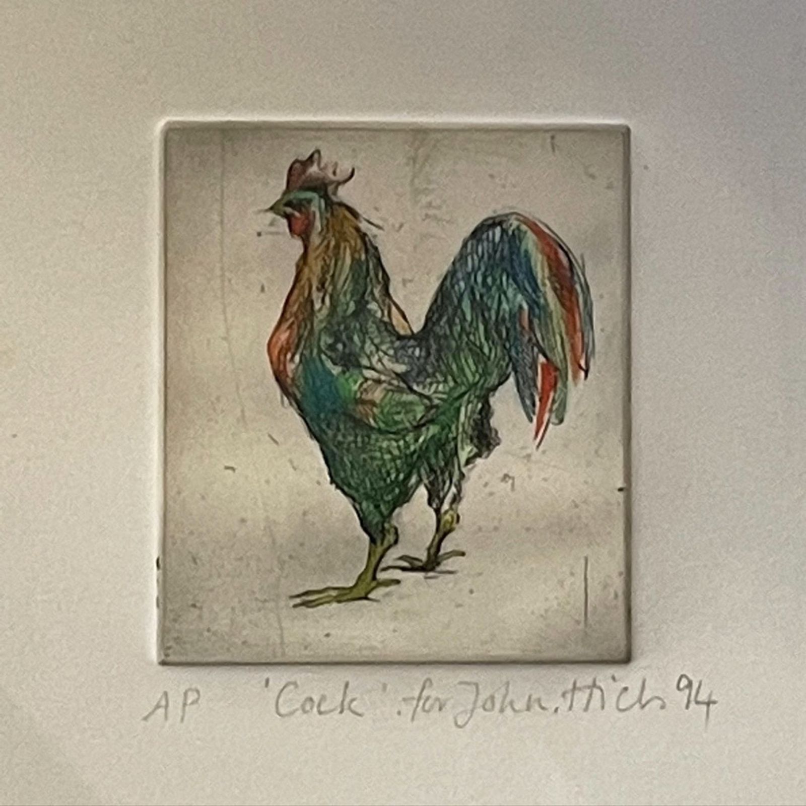 Nicola Hicks (B1960) Colour Artist's Proof Etching 'Cock' photo furniture