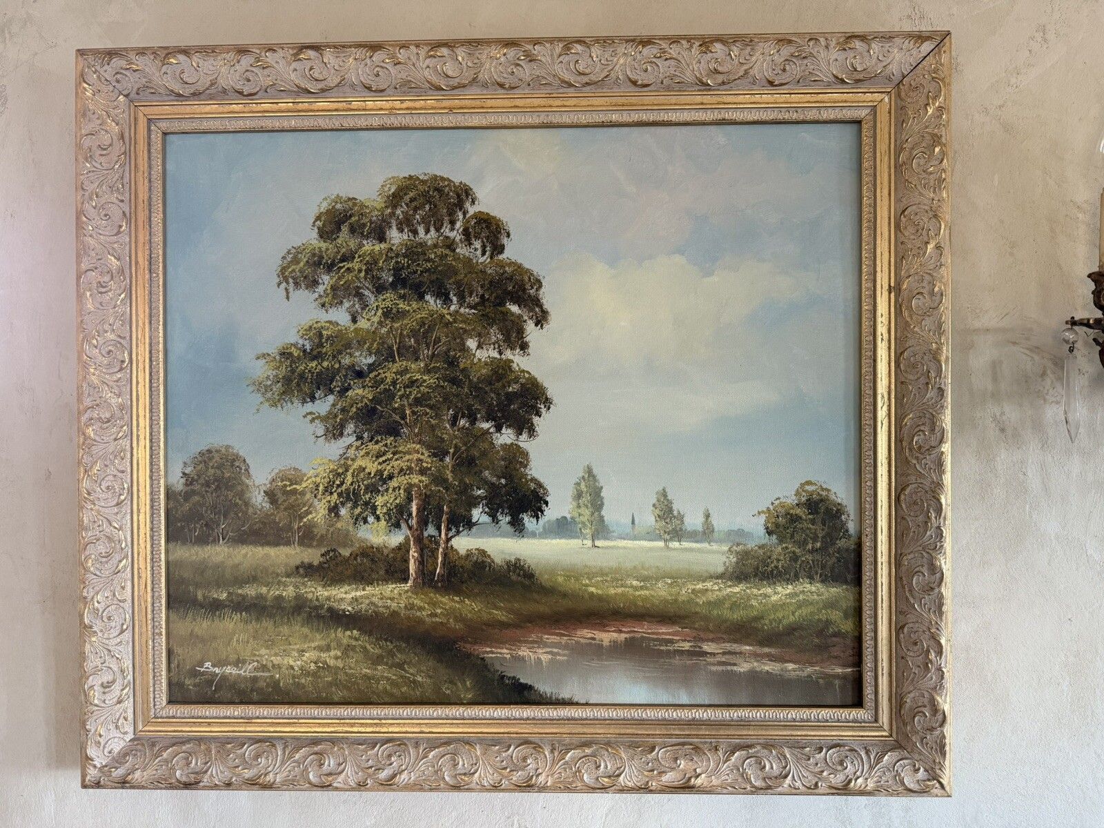 Vintage Oil Painting On Canvas English Summer Day Landscape Signed photo vintage