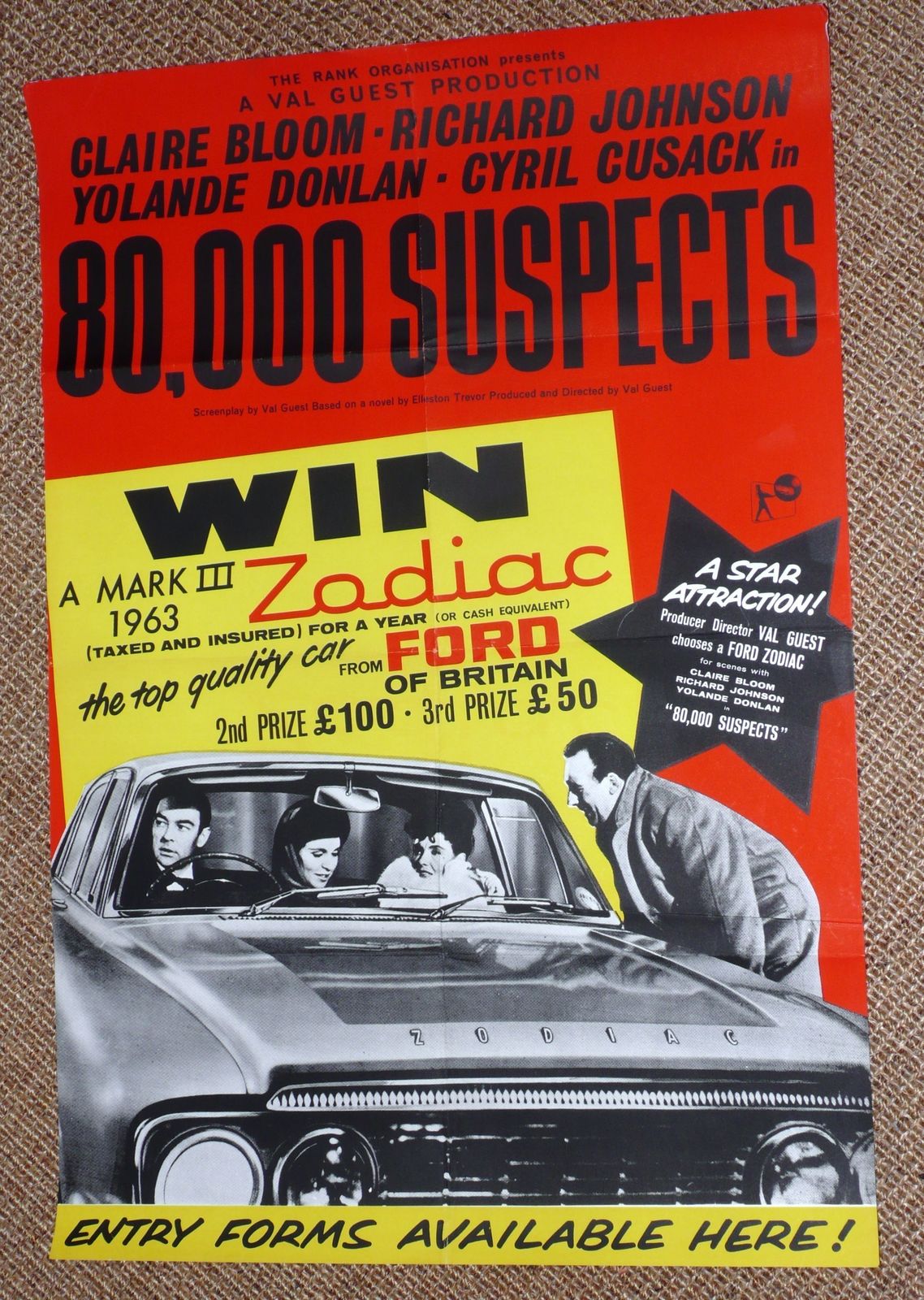 80,000 Suspects, Original Uk Movie Poster, 1963, Zodiac