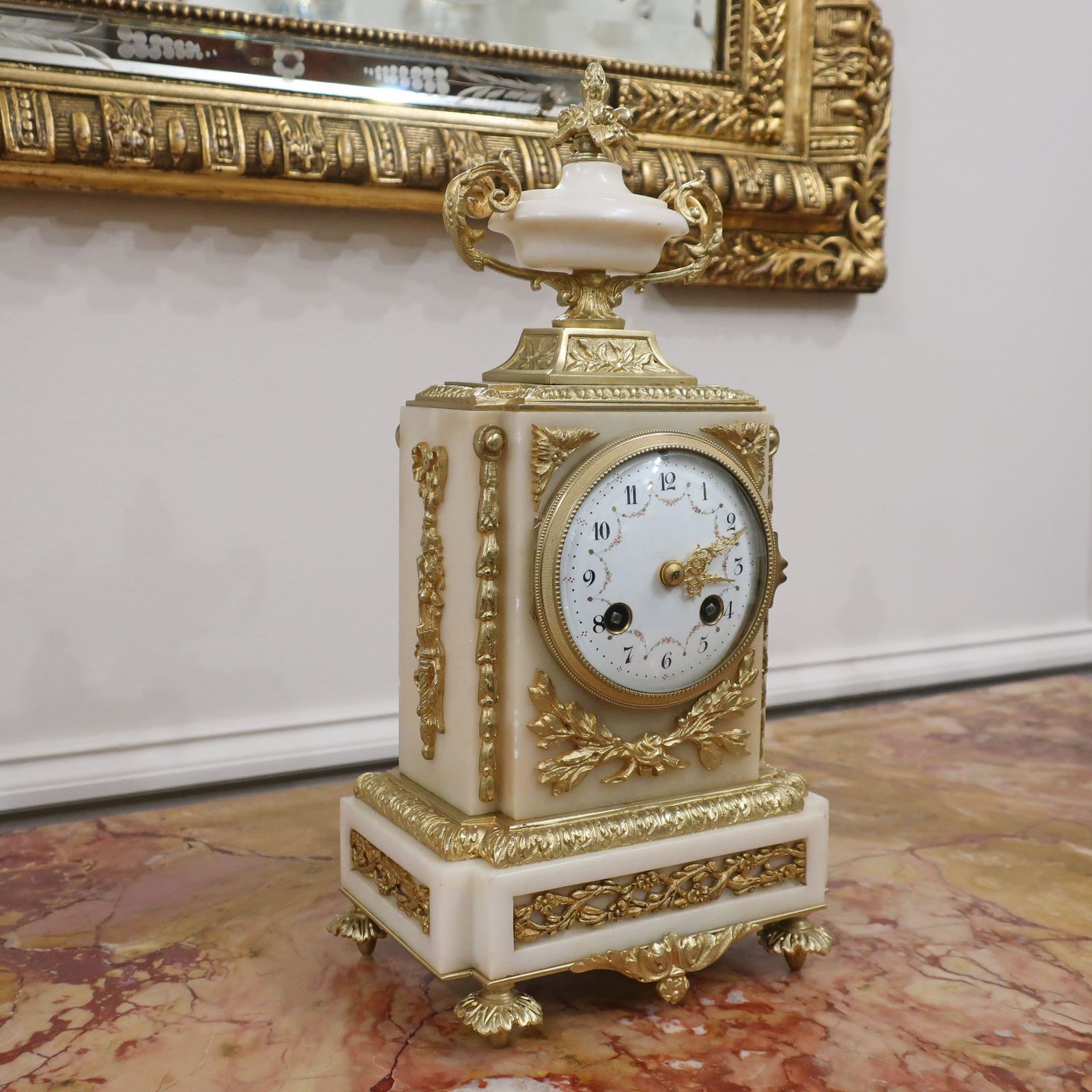 French Louis XVI Style Marble And Bronze Gilt Clock Set By Samuel Marti photo furniture