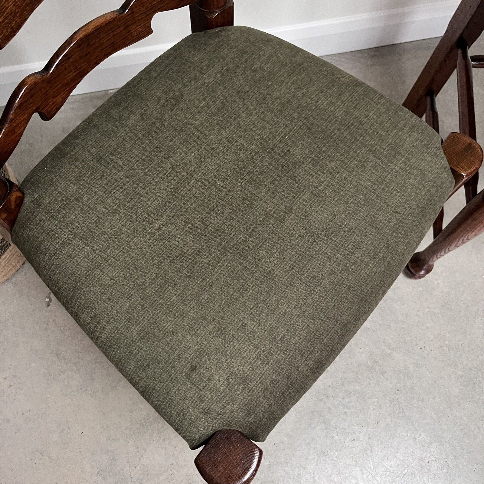 Pair Of Vintage Oak Wavy Line Ladderback Dining Chairs, 1980s, Reupholstered photo buy